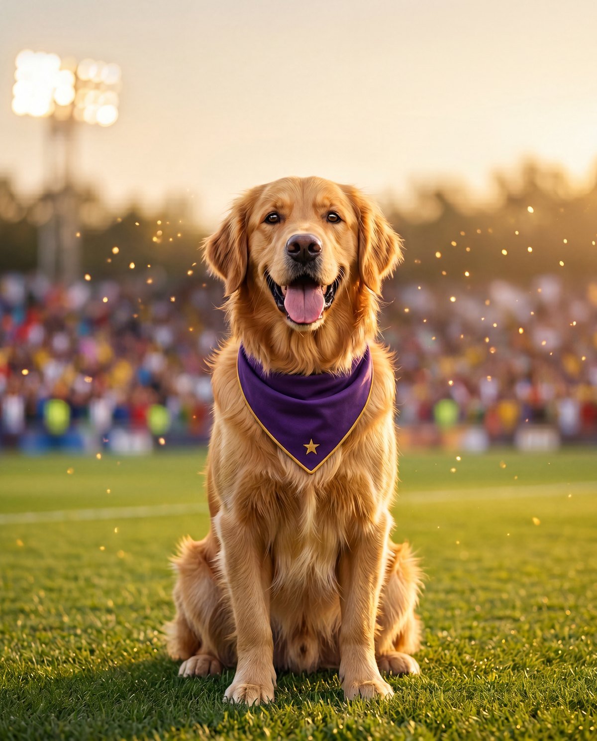 El Goleador, golden retriever con bandana morada