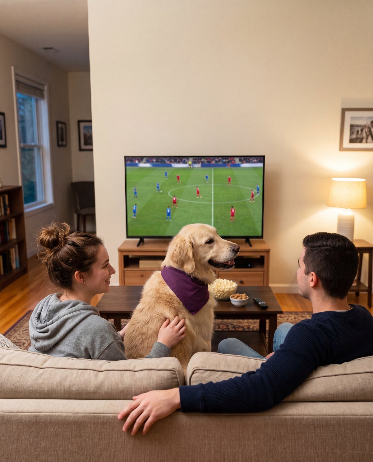 Peludo viendo el partido en casa